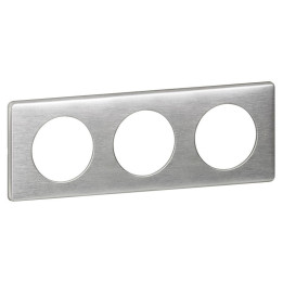 Legrand - Céliane -  Plaque Métal 3 postes - finition Alumlinium - Entraxe 71mm - Réf : 068923
