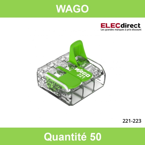 WAGO - Boîte de 50 Bornes auto fils souple et rigide 0,2 à 4mm2 - WAG  221-423 - ELECdirect Vente Matériel Électrique