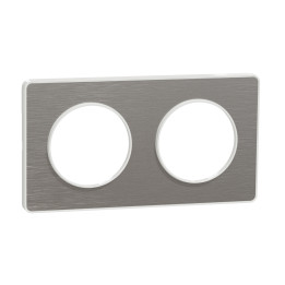 Schneider - Odace - Touch - Plaque 2 postes - entraxe 71 mm - ALU brossé avec liseré blanc - Réf : S520804J