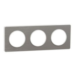 Schneider - Odace - Touch - Plaque 3 postes - entraxe 71 mm - ALU brossé avec liseré blanc - Réf : S520806J