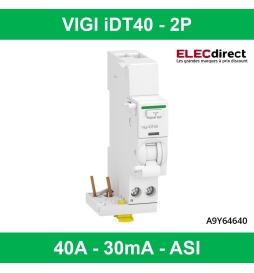 Schneider - Acti9 - iDT40 - module différentiel Vigi - départ iDT40 - 1P+N 40A 30mA type ASI - Réf : A9Y64640