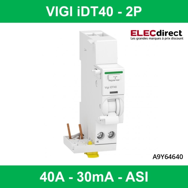 Disjoncteur 40A courbe C - 1P+N - 4500A/6kA - Acti9 iDT40T • MMEle