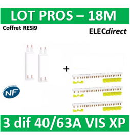 Schneider - LOT XP - 80A - Dif. 25/40/63A à Dif. 25/40/63A + peignes PH+N - entraxe 125 - R9PXVx2+R9PXH218x3