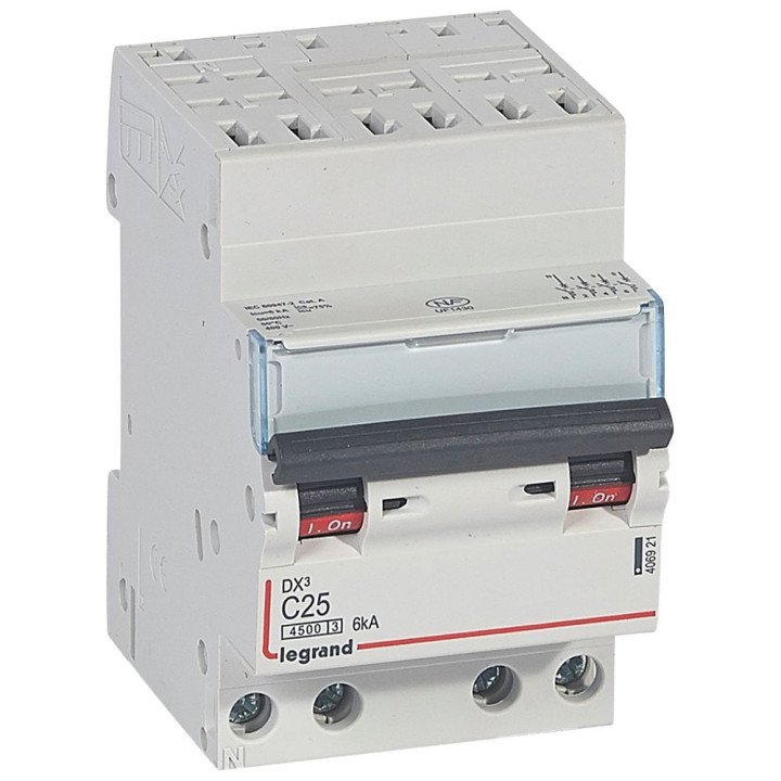 Legrand - Disjoncteur 4P DX3 25A - 6kA - Auto/Vis - Courbe C - Réf : 406921
