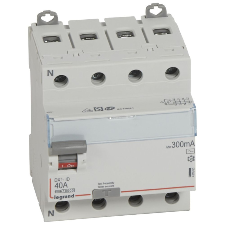 Legrand - Inter diff DX3 - ID 4P 40A - 300mA - AC - Réf : 411665