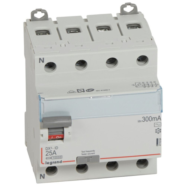 Legrand - Inter diff DX3 - ID 4P 25A - 300mA - AC - Réf : 411664