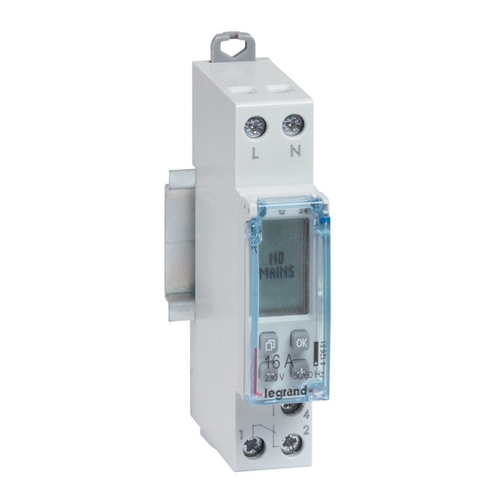 Legrand - Interrupteur horaire programmable journalier et hebdomadaire standard 230V~ 1 sortie 16A - 1 module - Réf : 412681