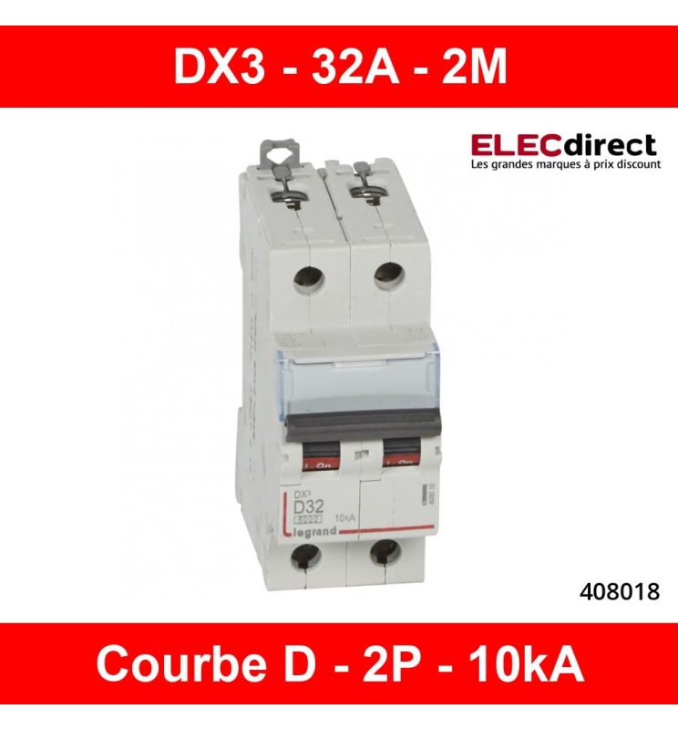 Legrand - Disjoncteur bipolaire DX3 32A - 10kA - courbe D - 408018