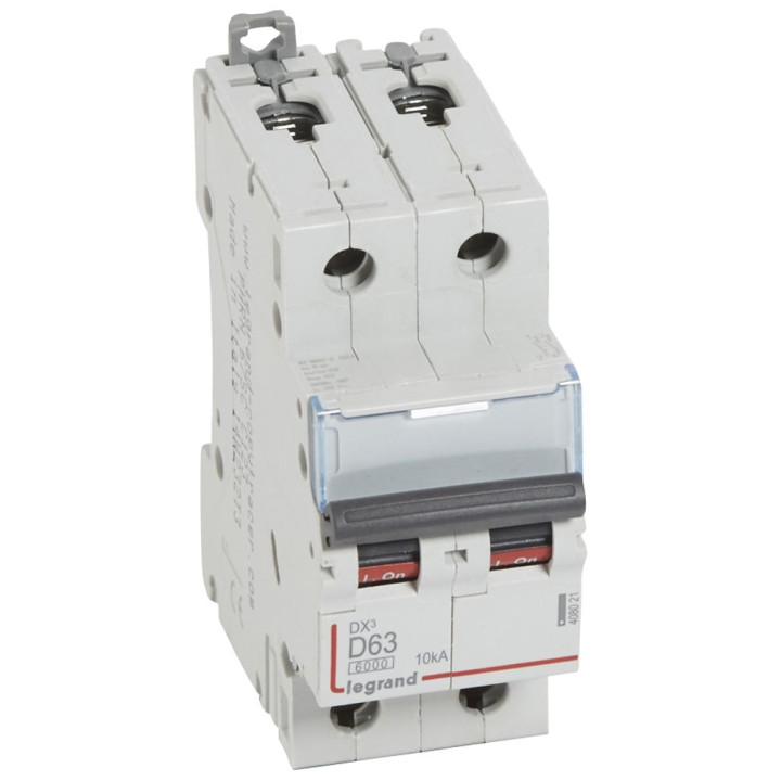 Legrand - Disjoncteur - 2P - 63A - Courbe D - DX3 6000/10kA - Vis/Vis - Réf : 408021
