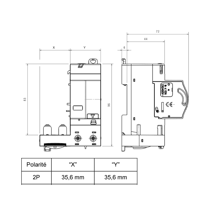 Legrand - Bloc Diff - 63A - 300mA - Type AC - 2 Pôles - Pour disjoncteur DX³ 1 mod/pôle - Départ Bas Vis - Réf : 410414