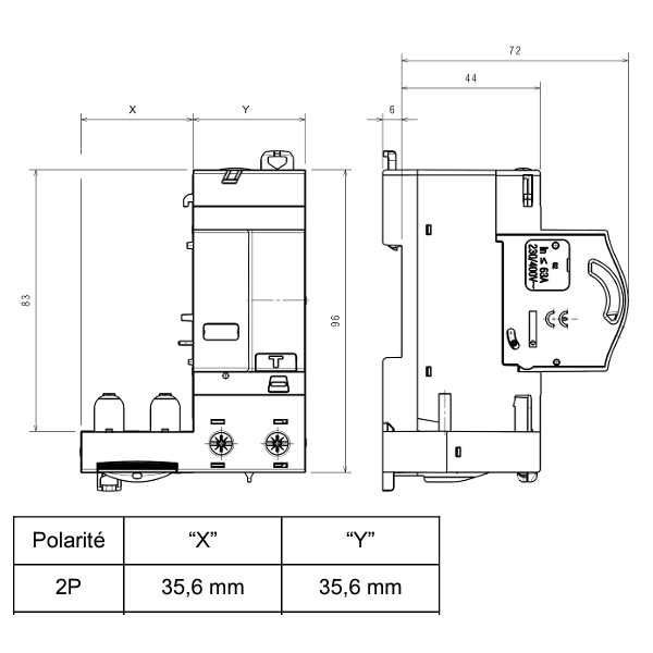 Legrand - Bloc Diff - 63A - 300mA - Type AC - 2 Pôles - Pour disjoncteur DX³ 1 mod/pôle - Départ Bas Vis - Réf : 410414