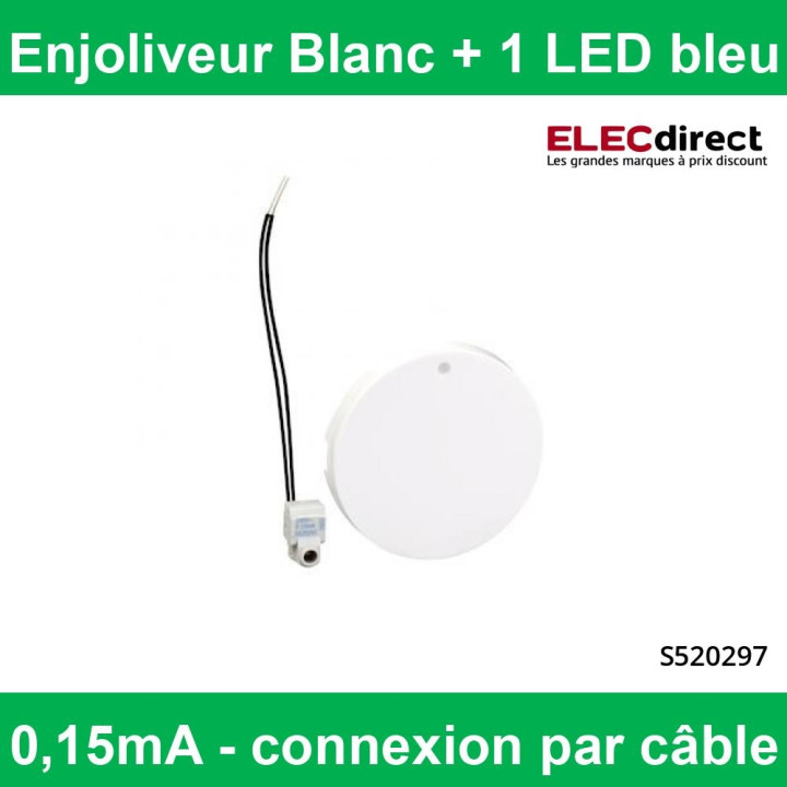 Schneider - Odace 2011 - enjoliveur livré avec 1 LED bleu 0,15 mA connexion par câble - Blanc - Réf : S520297