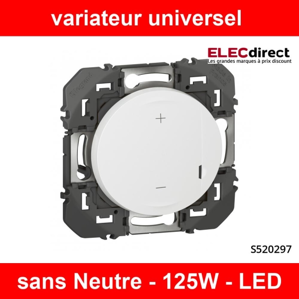 Legrand - Interrupteur variateur Dooxie universel - 2 fils sans Neutre -  125W LED - blanc - Réf : 600060A - ELECdirect Vente Matériel Électrique
