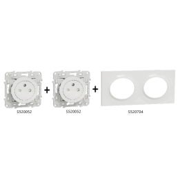 Schneider - Odace 2011 - Double prise de courant affleurante + Plaque - Blanc - Ref. : S520052 x2 + S520704