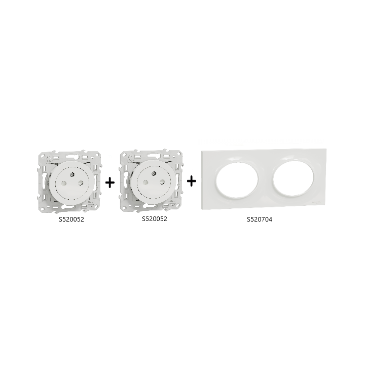 Schneider - Odace 2011 - Double prise de courant affleurante + Plaque - Blanc - Ref. : S520052 x2 + S520704