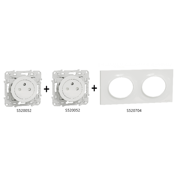 Schneider - Odace 2011 - Double prise de courant affleurante + Plaque - Blanc - Ref. : S520052 x2 + S520704