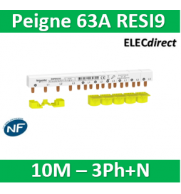 Schneider - Resi9 xp peigne monobloc - 3p+n - 63a - 10 modules - cache dents 5m - R9PXH410