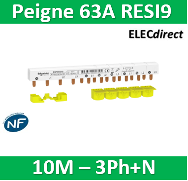 Schneider - Resi9 xp peigne monobloc - 3p+n - 63a - 10 modules - cache dents 5m - R9PXH410