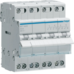 Hager - Inverseur modulaire - 4P - 40A - point commun amont - I-0-II - Réf : SFT440