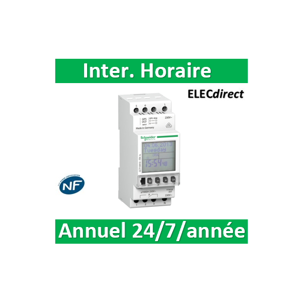 Schneider CCT15940 - Interrupteur horaire programmable ITA 4 canaux - 24h /  7j / 1 an