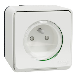 Schneider - Mureva Styl - Prise 2P+T - Saillie - IP55/IK08 - Connexion auto - Blanc - Ref : MUR39030
