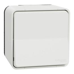 Schneider - Mureva Styl - Bouton poussoir - Saillie - IP55/IK08 - Connexion auto - Blanc - Ref : MUR39026