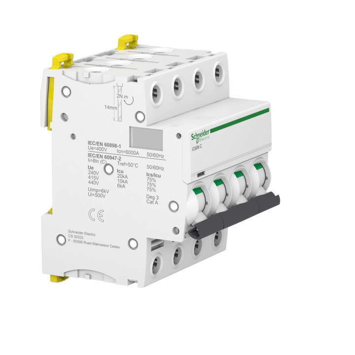 Schneider - Acti9 - iC60N - Disjoncteur - 4P - 63A - 6kA - courbe C - Réf : A9F77463