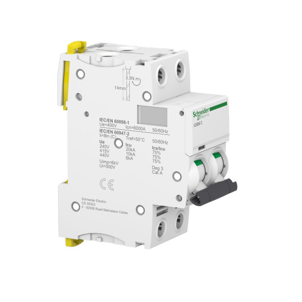 Schneider - Acti9 - iC60N - Disjoncteur - 2P - 50A - 6kA - courbe C - Réf : A9F77250