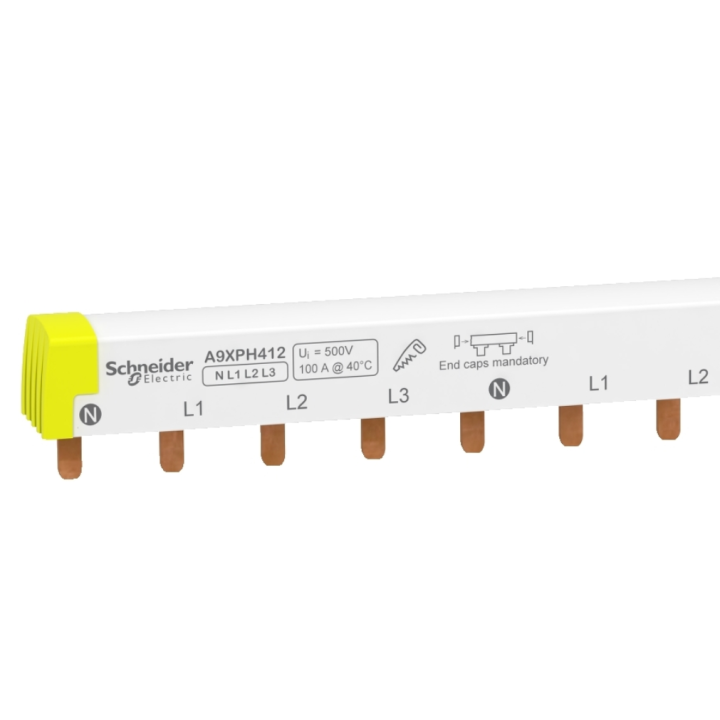 Schneider - Acti9 iC60, peigne à dents, 4 pôles, 100A, 12 modules de 18mm - Réf : A9XPH412