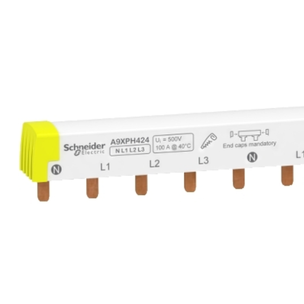 Schneider - Acti9 iC60, peigne à dents, 4 pôles, 100A, 24 modules de 18mm - Réf : A9XPH424