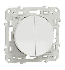 Schneider - Odace 2011 - Interrupteur double va et vient - 10A - 250V - Bornes auto - Blanc - Réf : S520214