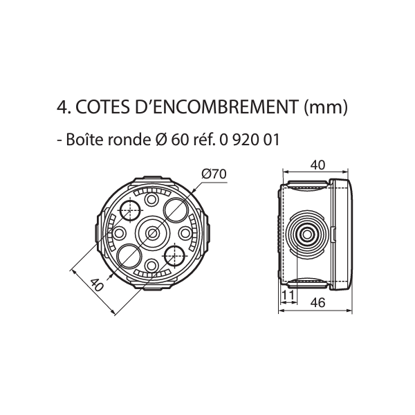 LEGRAND 092001 - Boîte étanche, Plexo, Ø-60 H-40mm