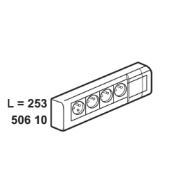 050613 Bloc multiprise fixable avec interrupteur bipolaire à voyant et 4  prises de courant 2P+T longueur 309mm - professionnel