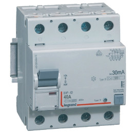 Legrand - Interrupteur différentiel DX³-ID arrivée haute et départ bas à vis - 4P 400V~ 40A typeB 30mA - 4 modules - 411846