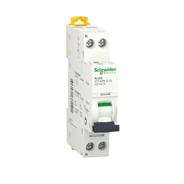 Schneider - Acti9 iDT40N - Disjoncteur modulaire - 1P+N - Courbe D - 16A - 6000A/10kA - Réf : A9P34616