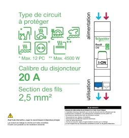 Schneider - Resi9 XE - Disjoncteur 20A - Courbe C - 1P+N - AUTO - EMBROCHABLE - Réf : R9EFC620