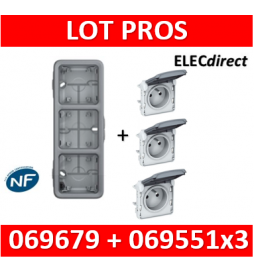 Legrand Plexo - Boîtier 3 postes verticaux - IP55/IK07 + 3 PC 2P+T 16A à câbler - 069679+069551x3