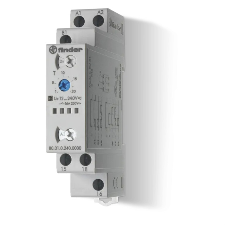 Finder - Relais Temporisé 6 fonctions - 12 à 240 V - AC/DC - Borne à VIS - Série 80 - Réf :  800102400000