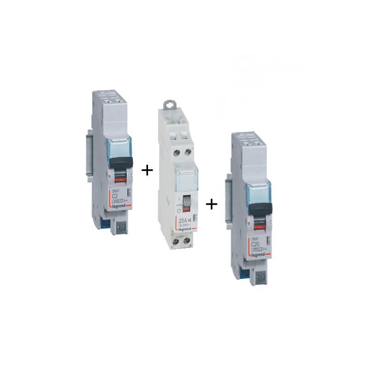 Legrand - LOT  - Contacteur CX3 J/N heures creuses + disjoncteur 2A DNX3 + disjoncteur 20A DNX3 - Réf. : 412558+406780+406784