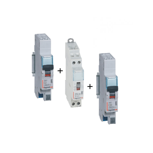 Legrand - LOT  - Contacteur CX3 J/N heures creuses + disjoncteur 2A DNX3 + disjoncteur 20A DNX3 - Réf. : 412558+406780+406784