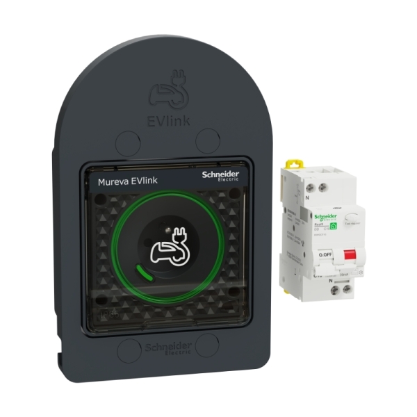 Schneider - Mureva - Kit prise saillie de recharge véhicule électrique + Disjoncteur différentiel 16A  - Réf : MUR36016
