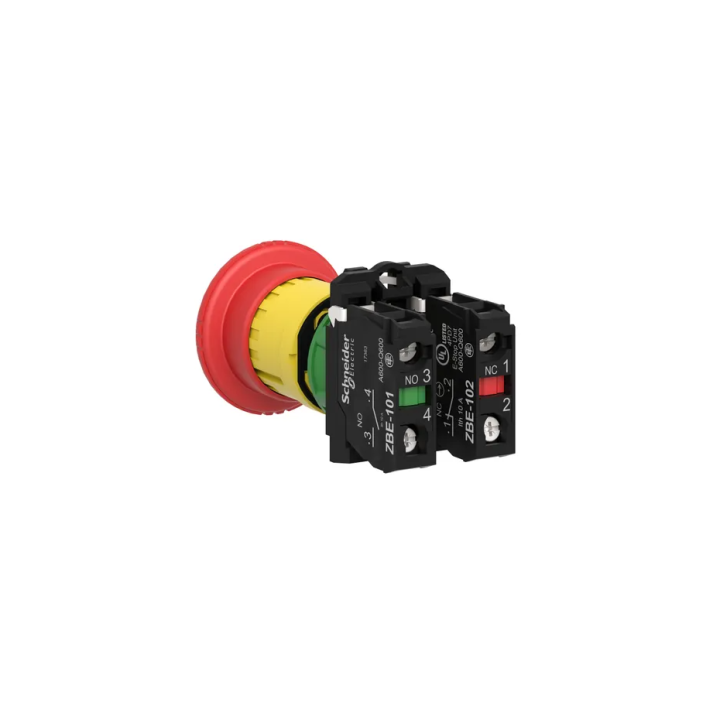 Schneider - Harmony XB5 - Arrêt d'urgence Rouge Ø22 tête Ø 40 - Tourner pour déverrouiller- 2 contacts : 1O+1F - Réf : XB5AS8445