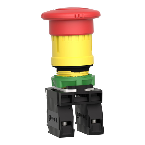 Schneider - Harmony XB5 - Arrêt d'urgence Rouge Ø22 tête Ø 40 - Tourner pour déverrouiller- 2 contacts : 1O+1F - Réf : XB5AS8445