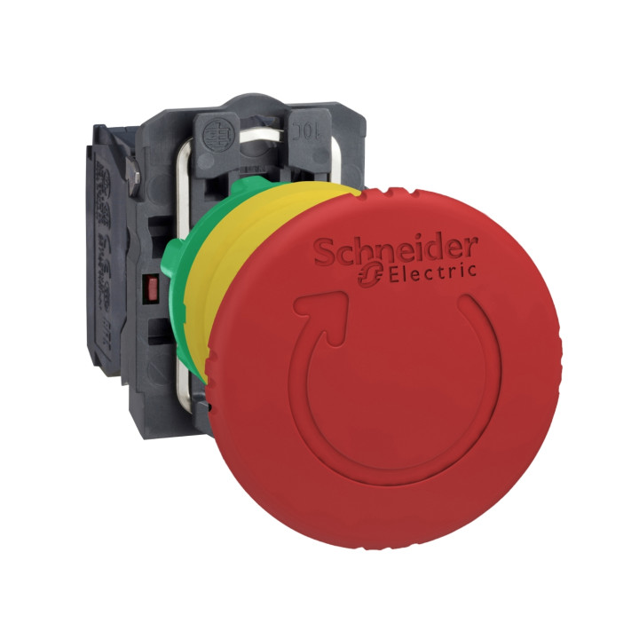 Schneider - Harmony XB5 - Arrêt d'urgence Rouge Ø22 tête Ø 40 - Tourner pour déverrouiller- 2 contacts : 1O+1F - Réf : XB5AS8445