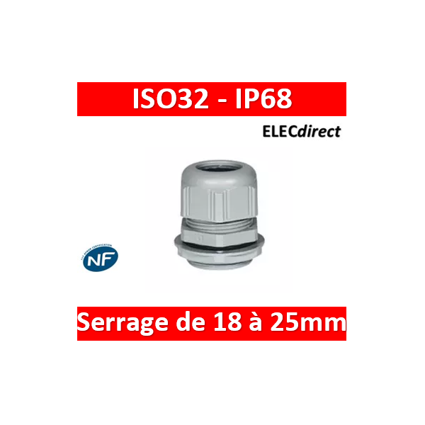 Legrand Lot de 8 Presse étoupe LEGRAND plastique IP68 ISO32 RAL7001-980 06 