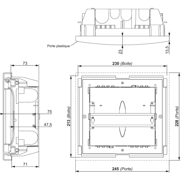 Legrand - Coffret modulaire mini encastré 1 rangée 6+2 modules 213x205x71mm - avec porte isolante blanc - Réf : 001410