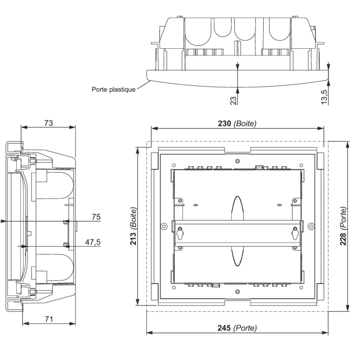 Legrand - Coffret modulaire mini encastré 1 rangée 6+2 modules 213x205x71mm - avec porte isolante blanc - Réf : 001410