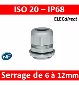 Legrand - Presse-étoupe plastique - IP68 - ISO 20 - RAL 7001 - 098003