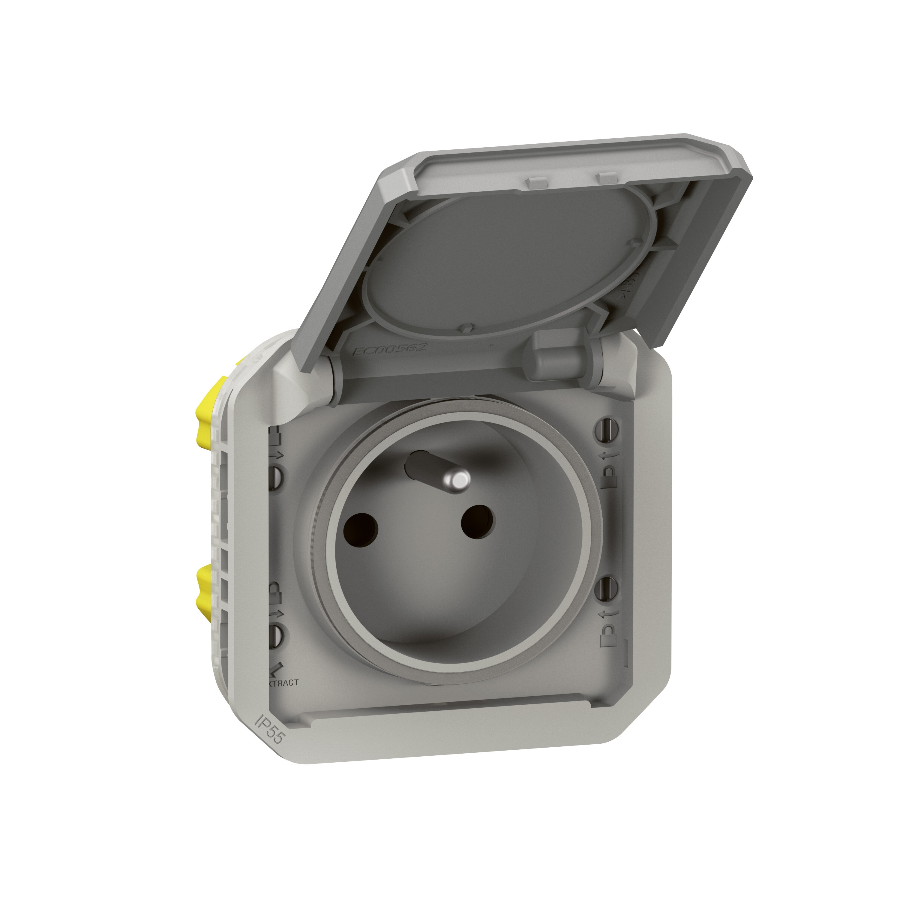 Legrand Plexo - Prise de courant 2P+T - 16A - 250V - composable - étanche - IP55/IK08 - Gris - Réf : 069551L
