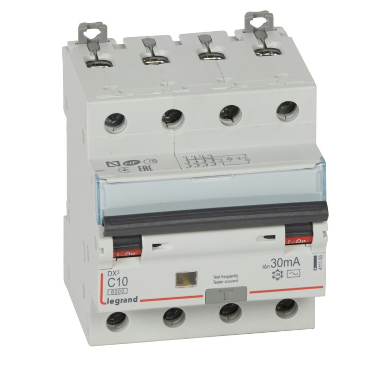 LEGRAND - Disjoncteur Différentiel  DX3  4P - 10A - 30MA - AC - 411185